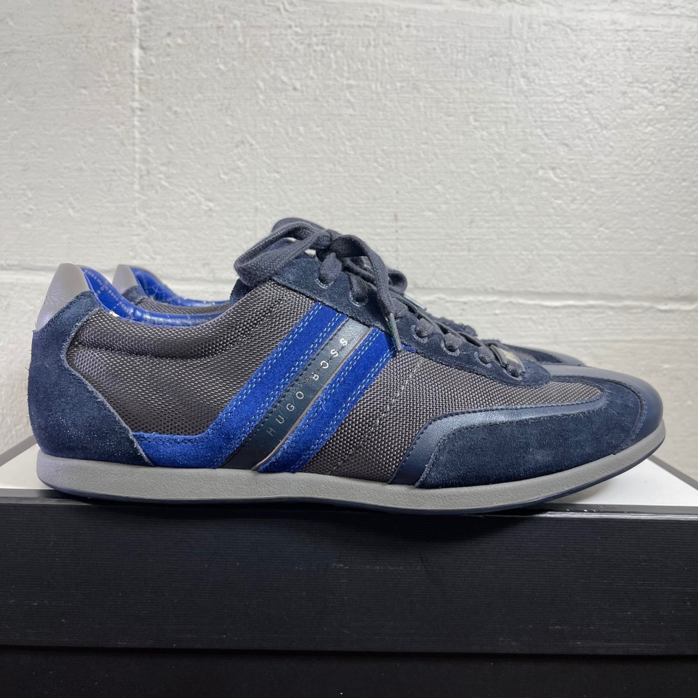 Hugo Boss Stiven Trainers Navy‎ Blue Gray Suede Low Top Sneaker Mens 44 EU/11 US